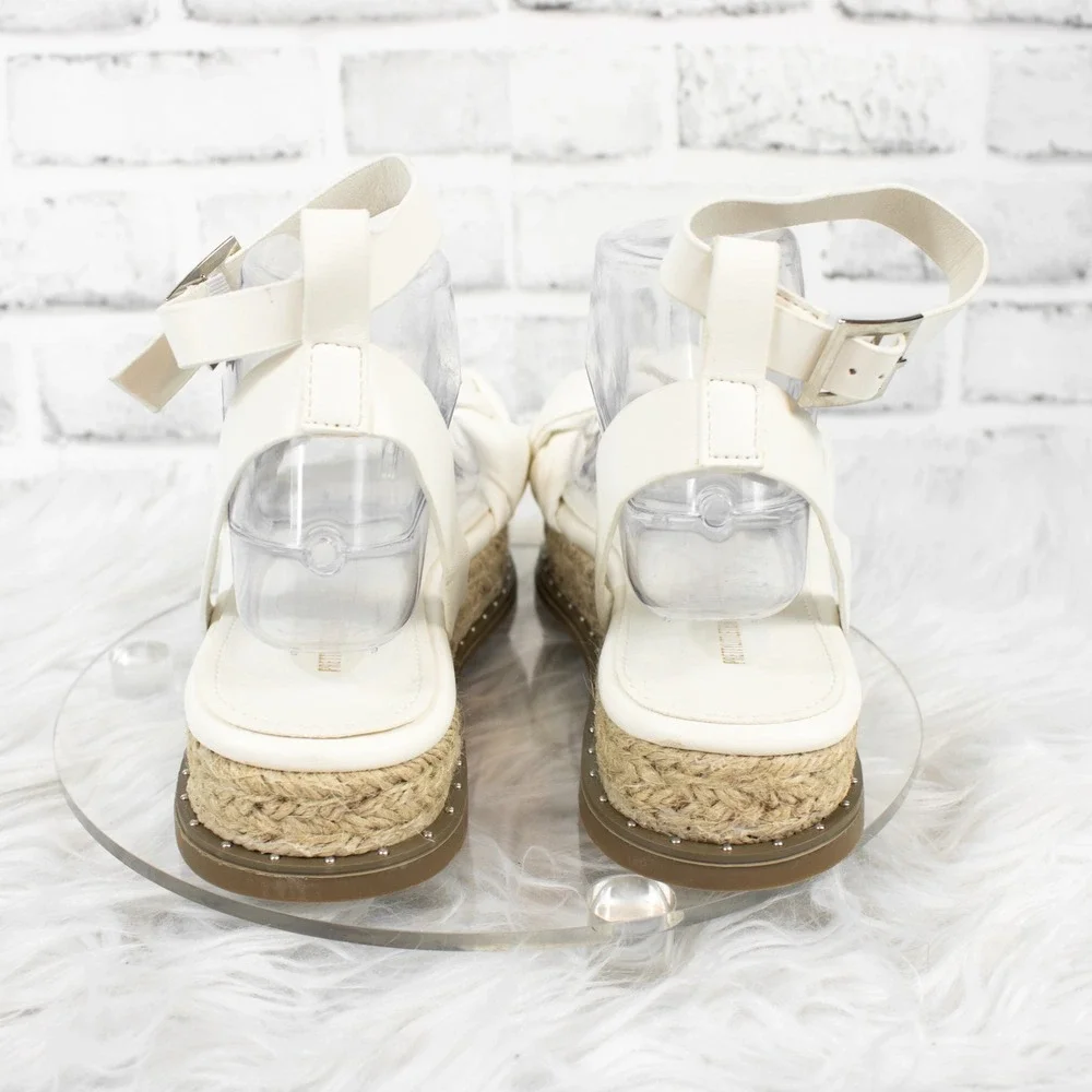 Pretty Little Thing White Platform Espadrille Sandals Size 8‎ Faux Leather Ankle